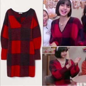 H&M Knit Sweater Dress Red & black Plaid